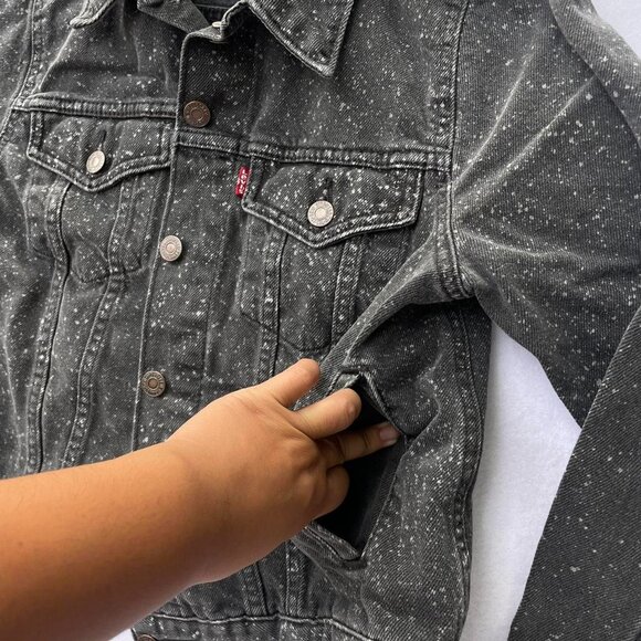 Levi’s Charcoal Gray Black Speckled Denim Jacket Size S Fall Autumn Halloween - Picture 2 of 8